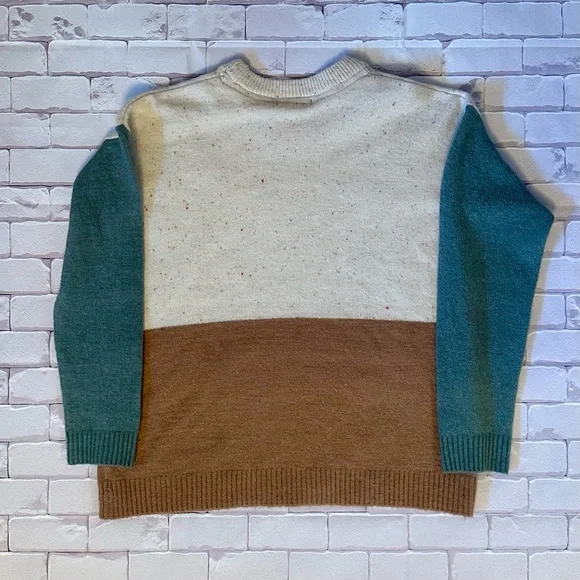 Colorblock Crewneck Sweater in Cream, Brown, and Green Warehouse One Size M - Picture 4 of 4
